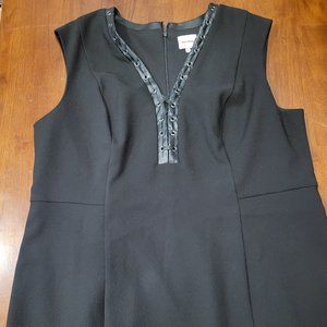 Black A Line Dress with Faux Leather Trim